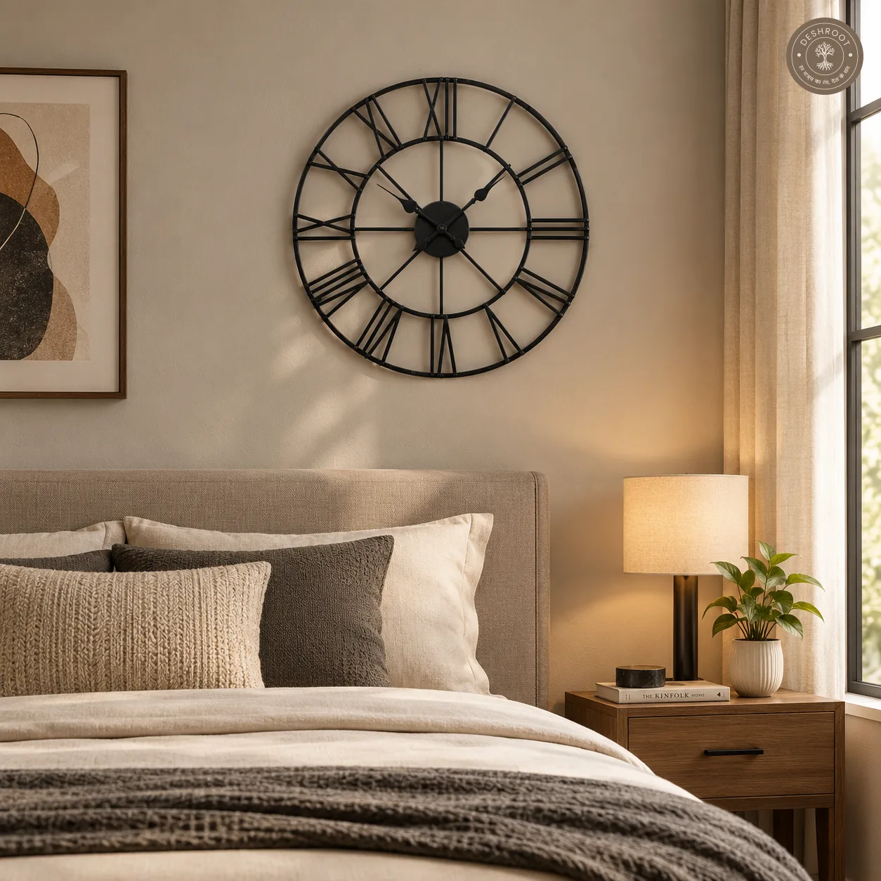 Black Roman Numeral Open Frame Metal Wall Clock