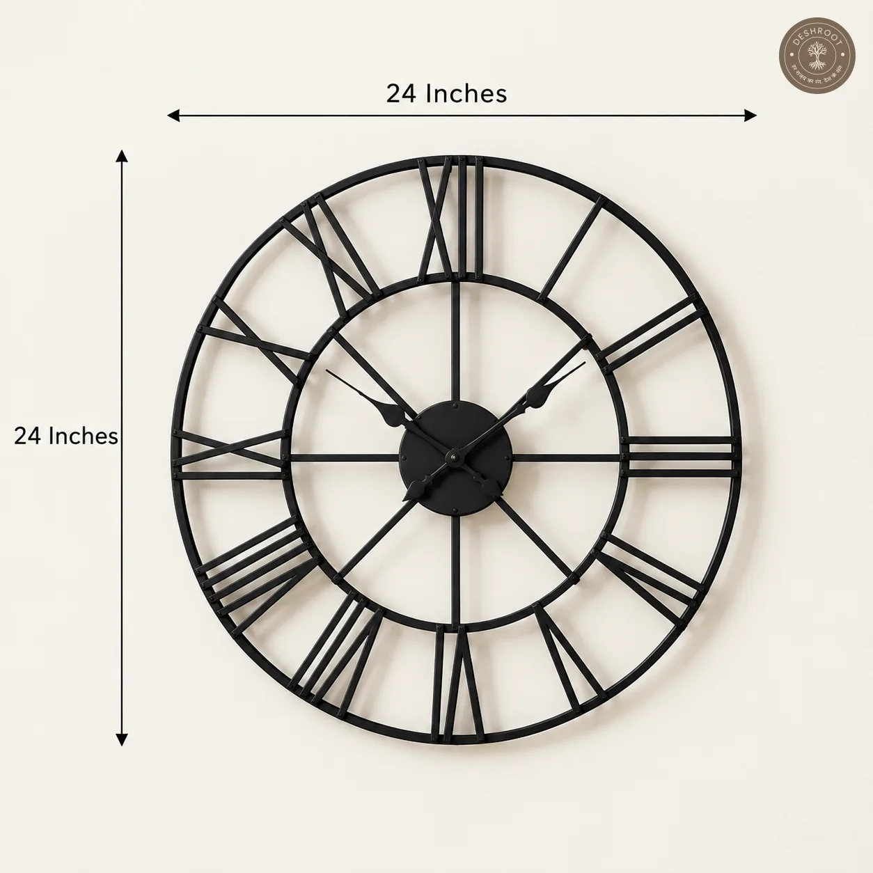 Black Roman Numeral Open Frame Metal Wall Clock