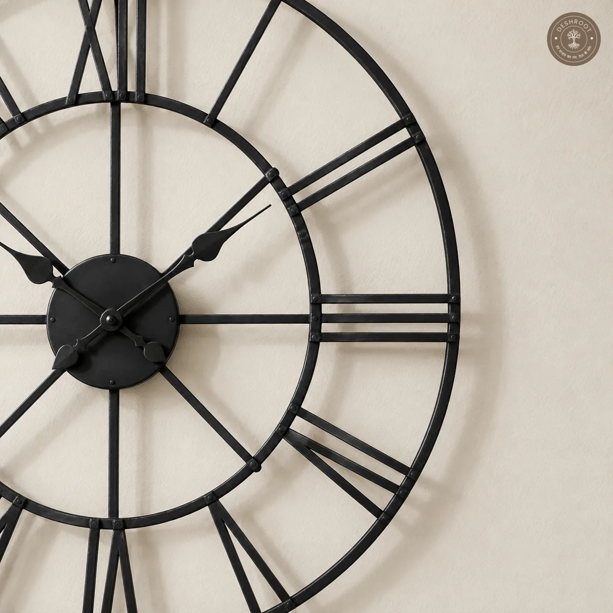 Black Roman Numeral Open Frame Metal Wall Clock