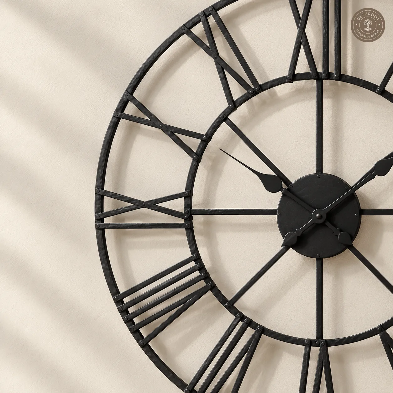 Black Roman Numeral Open Frame Metal Wall Clock