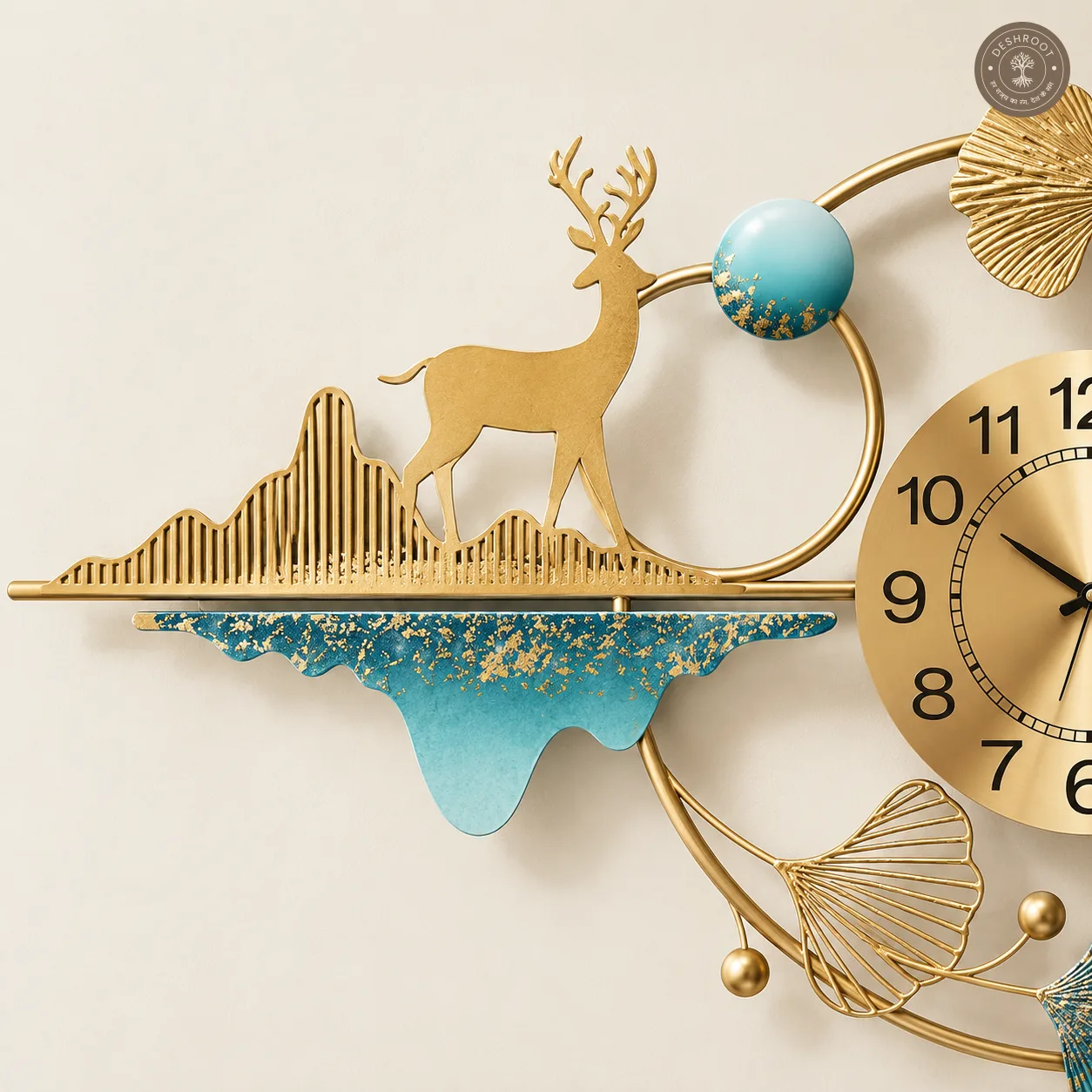 Golden Deer Mountain Scenic Metal Wall Clock