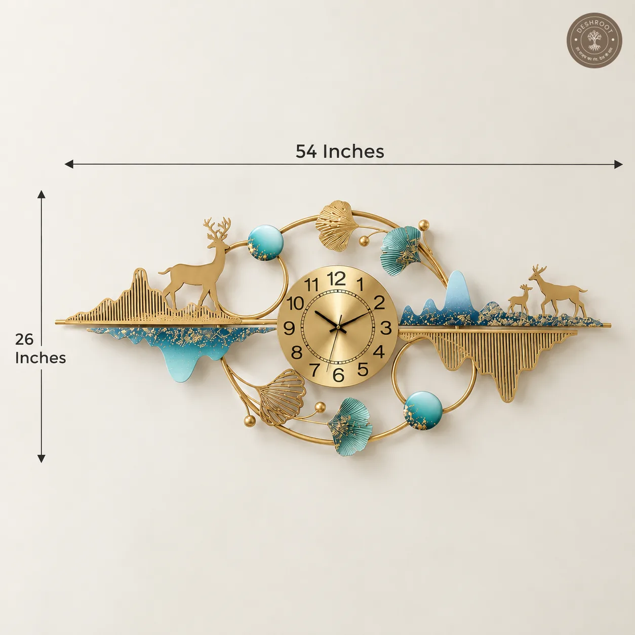Golden Deer Mountain Scenic Metal Wall Clock