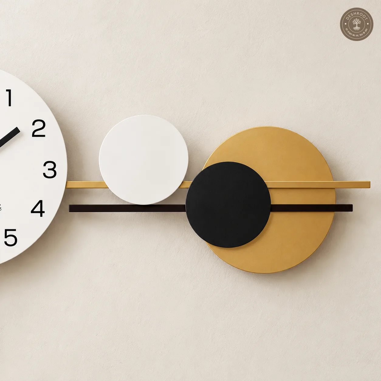 Black Gold Geometric Circles Metal Wall Clock