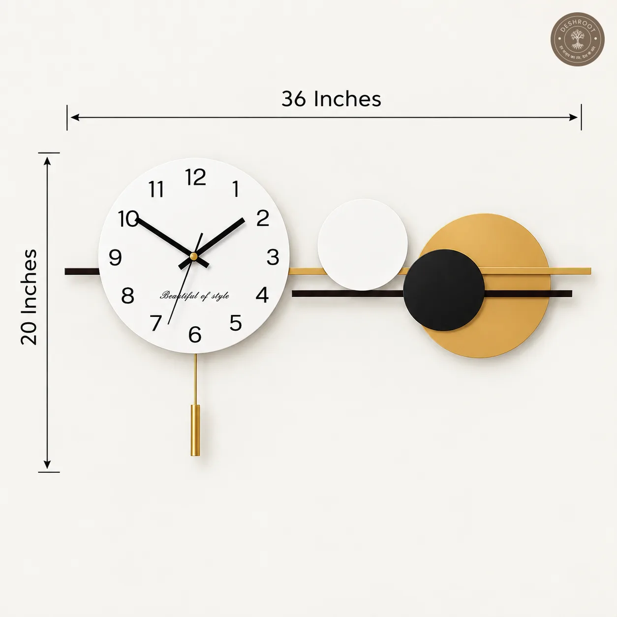 Black Gold Geometric Circles Metal Wall Clock