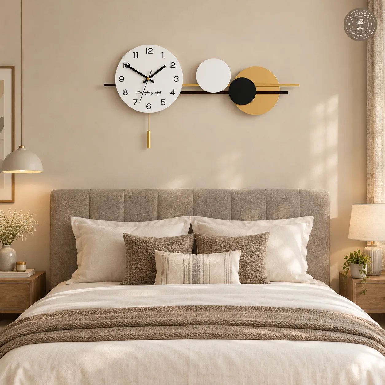 Black Gold Geometric Circles Metal Wall Clock