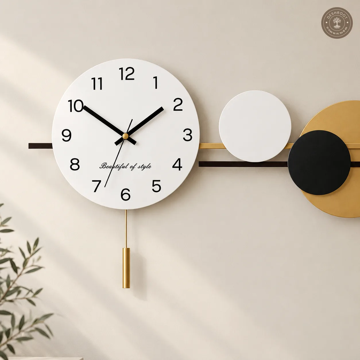 Black Gold Geometric Circles Metal Wall Clock