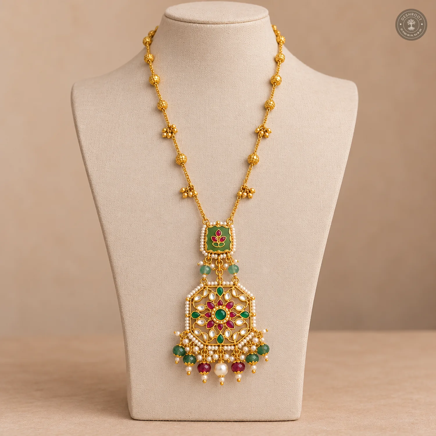 Pachi Kundan Octagon Pendant Necklace Set