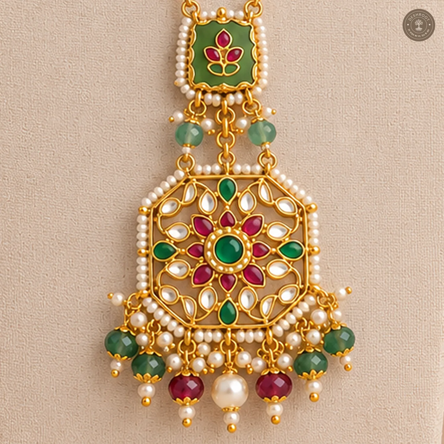 Pachi Kundan Octagon Pendant Necklace Set
