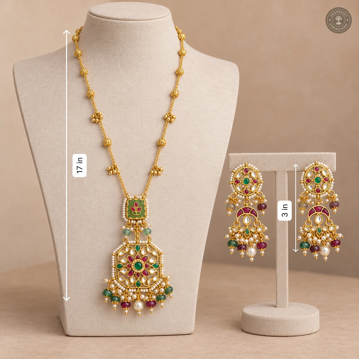 Pachi Kundan Octagon Pendant Necklace Set