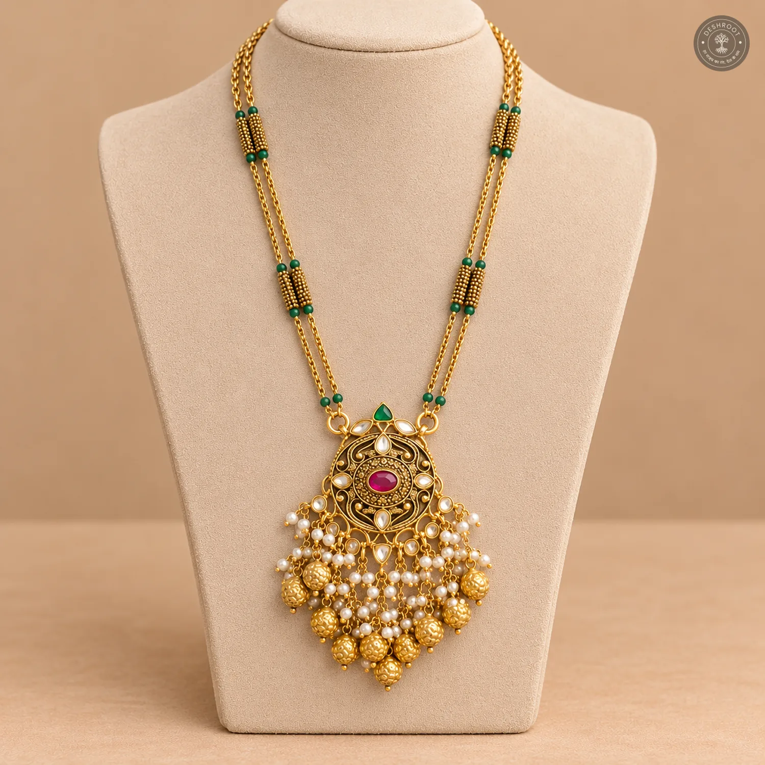 Pachi Kundan Gold Ball Drop Necklace Set