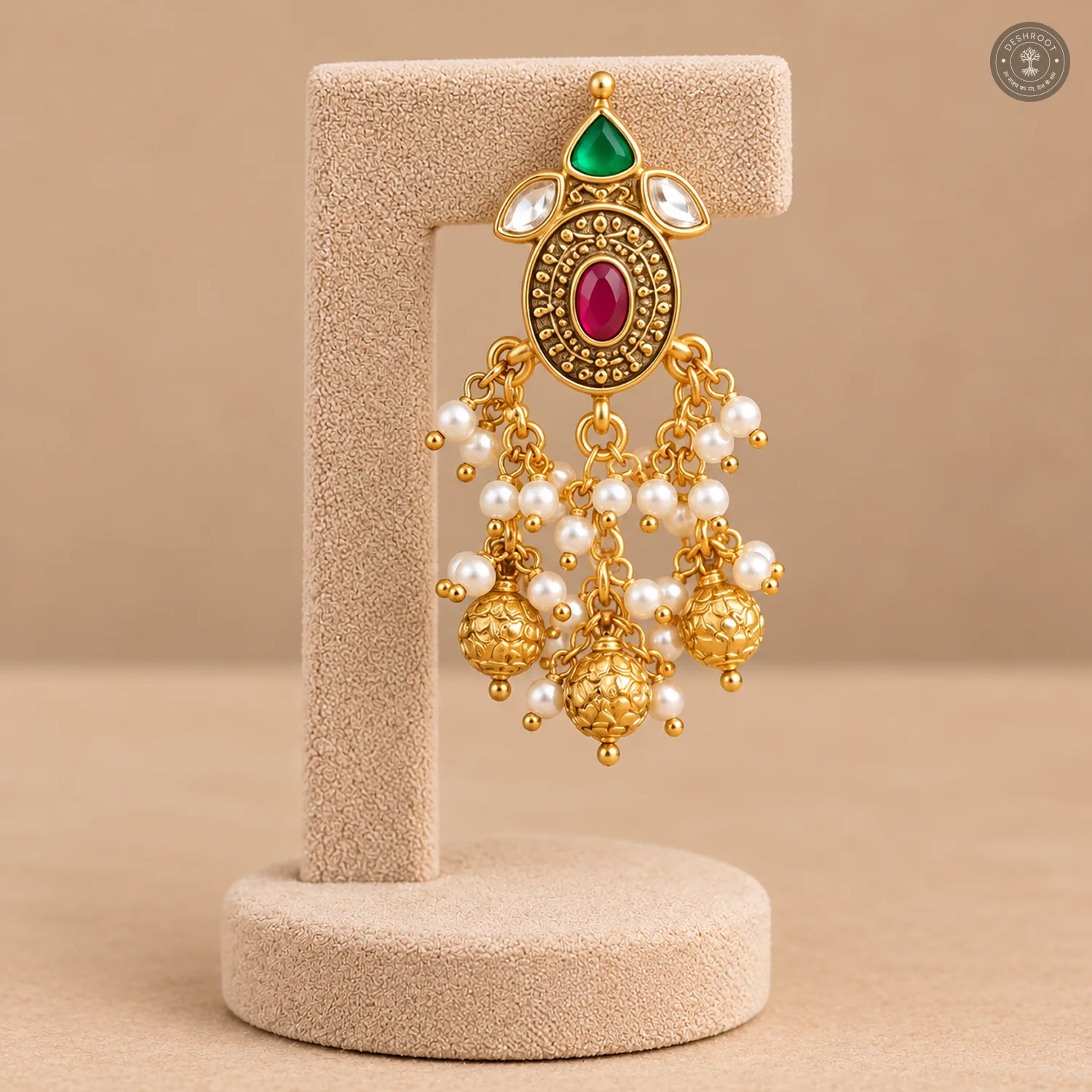 Pachi Kundan Gold Ball Drop Necklace Set