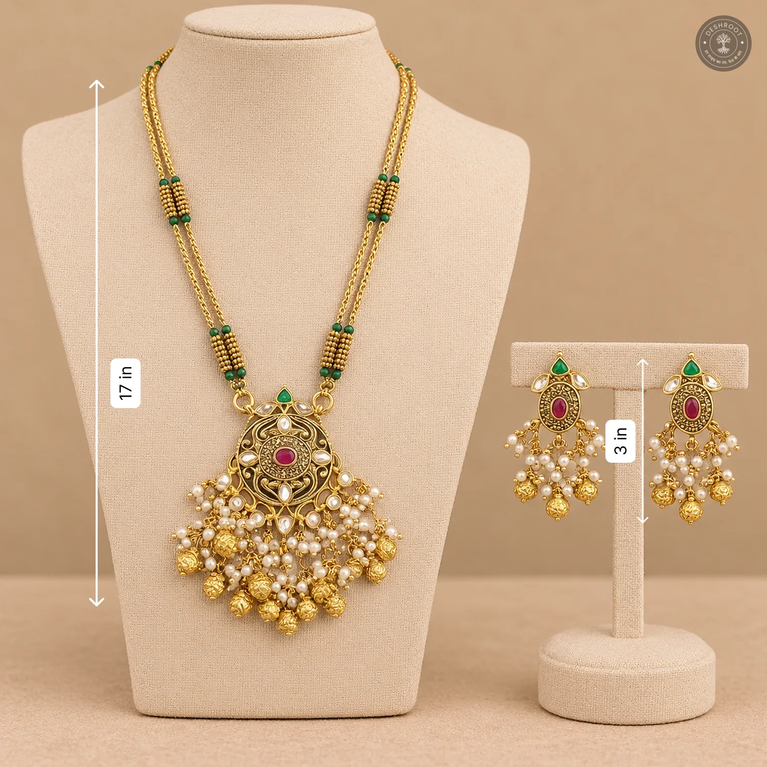 Pachi Kundan Gold Ball Drop Necklace Set