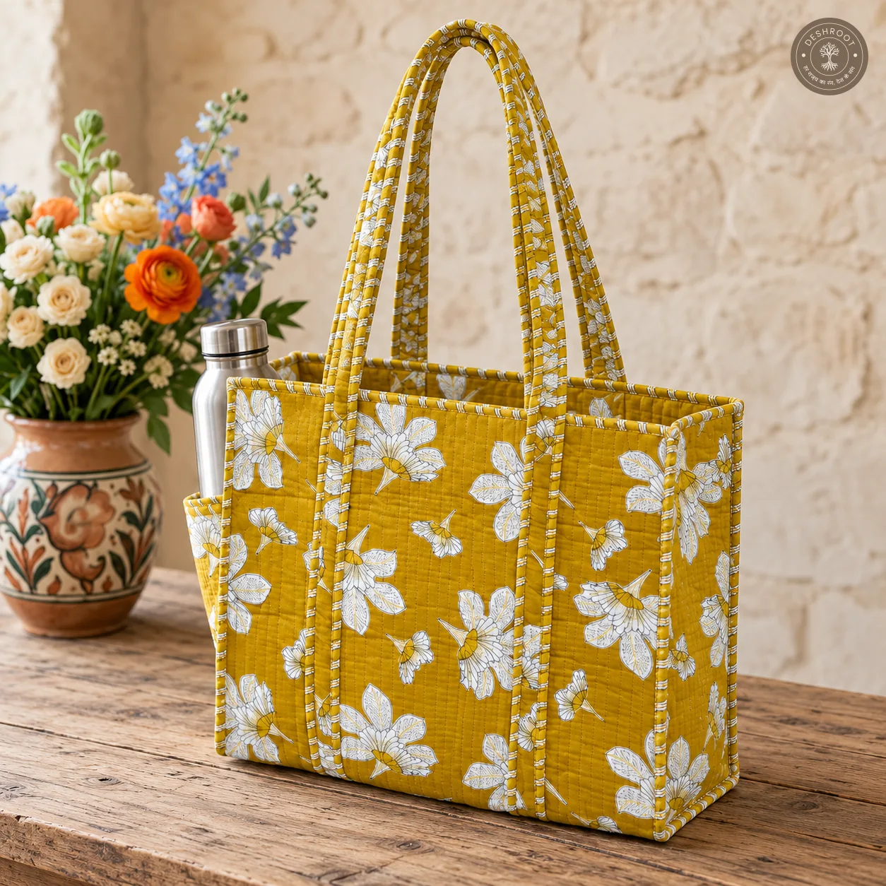Mustard Yellow Floral Printed Multipurpose Shoulder Bag for Women
