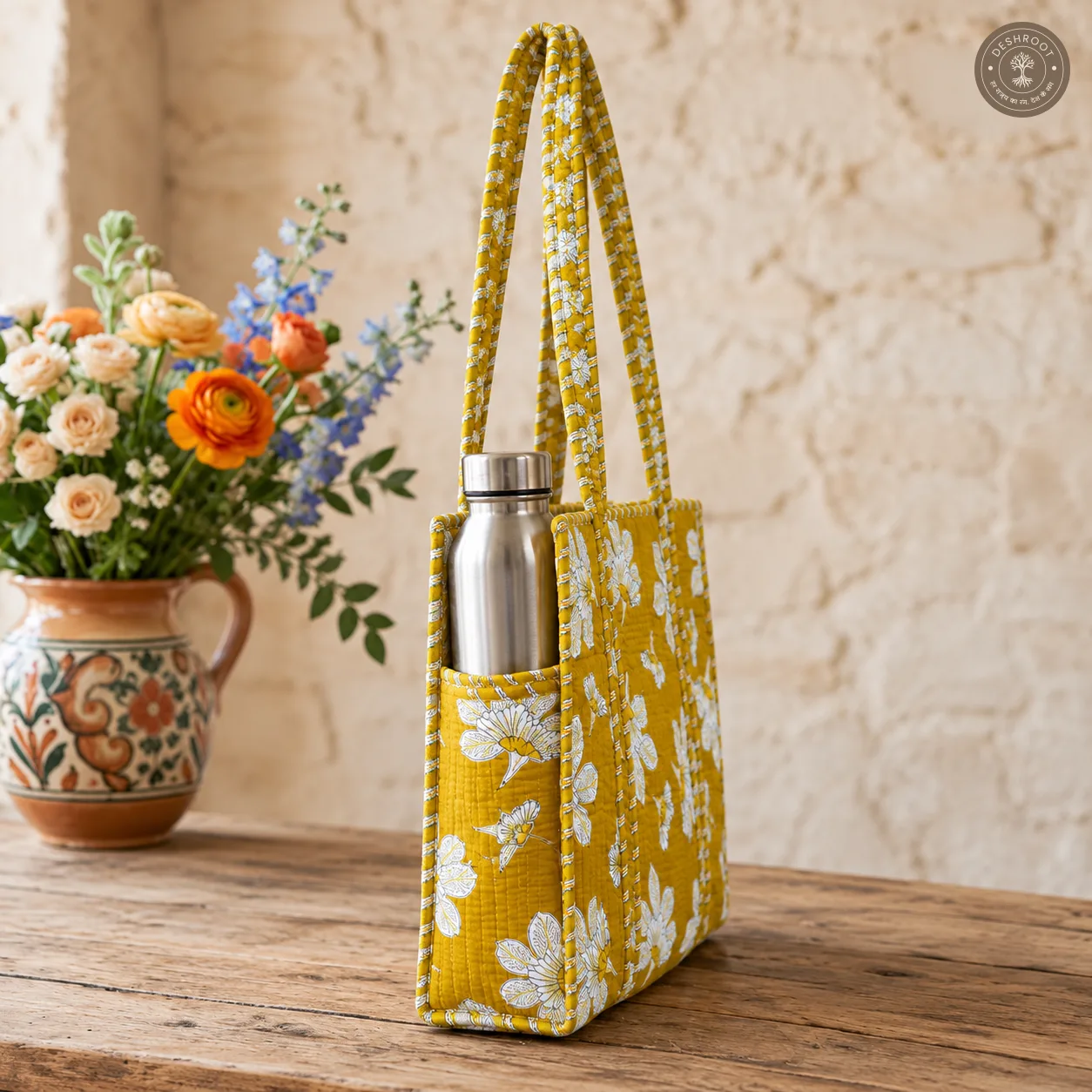 Mustard Yellow Floral Printed Multipurpose Shoulder Bag for Women