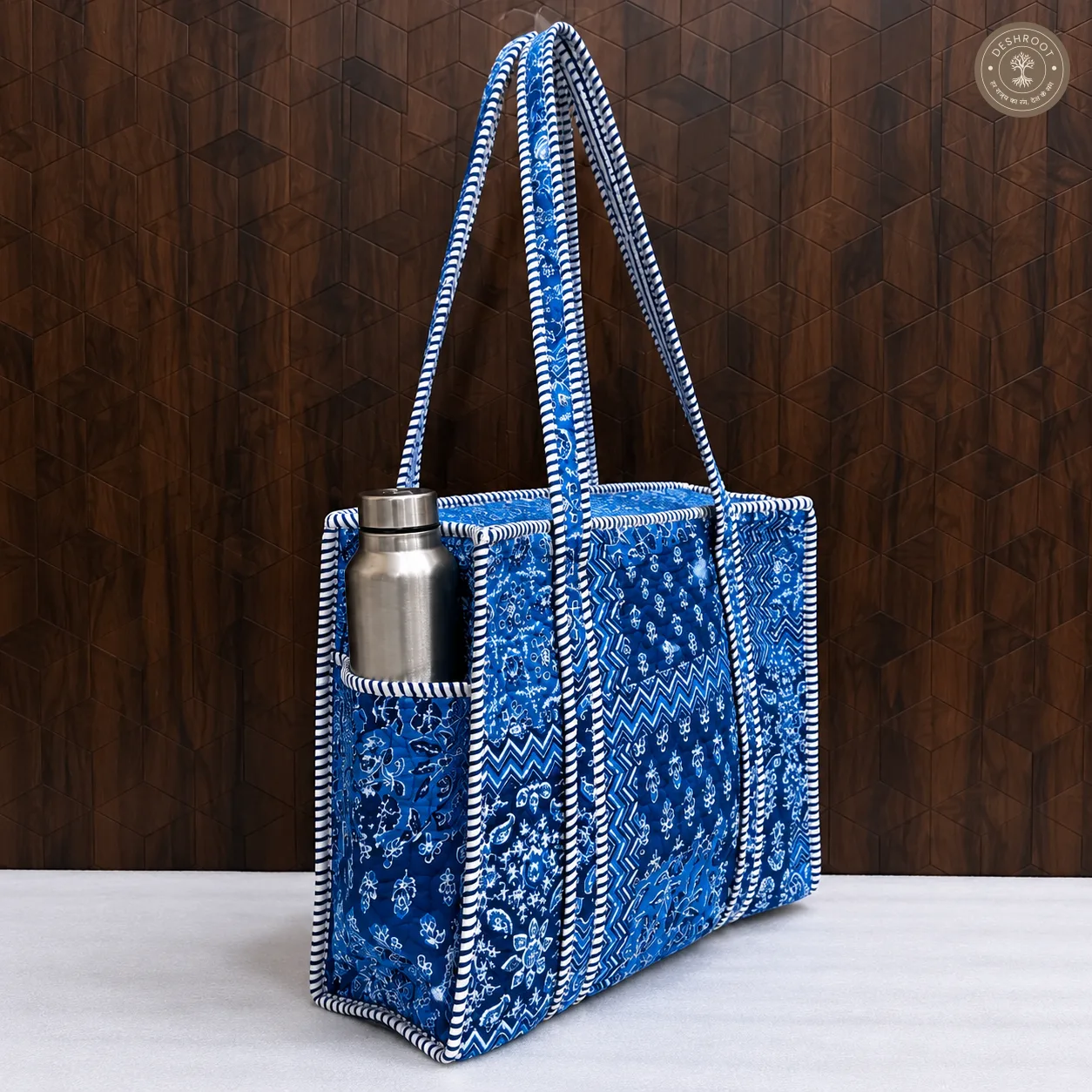 Blue Patchwork Printed Multipurpose Shoulder Bag for Women