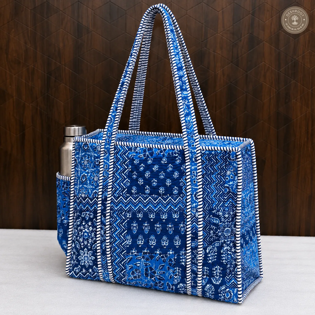 Blue Patchwork Printed Multipurpose Shoulder Bag for Women