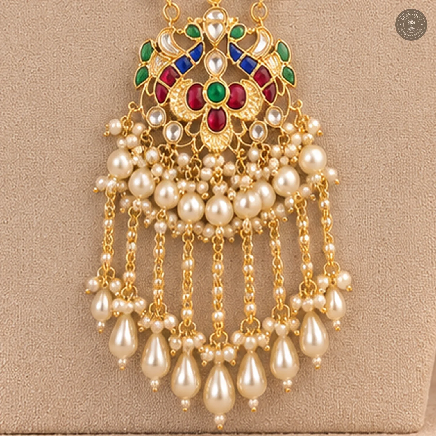 Multicolour Stone Pearl Drop Kundan Necklace Set