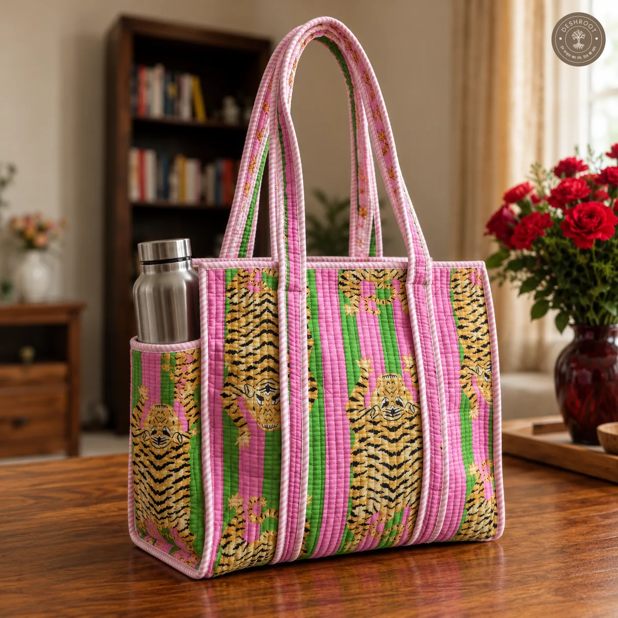 Pink Tiger Printed Multipurpose Shoulder Bag for Women