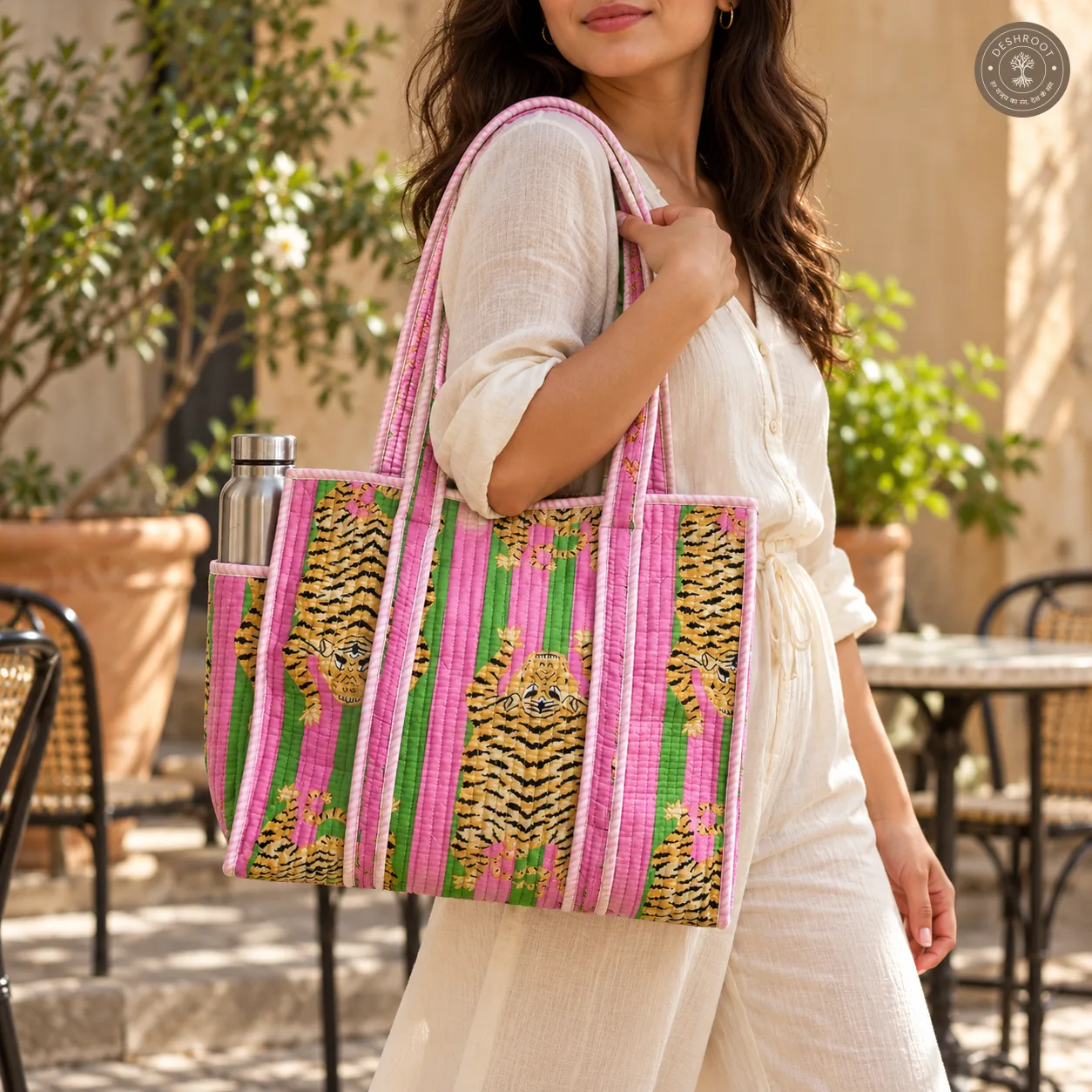Pink Tiger Printed Multipurpose Shoulder Bag for Women