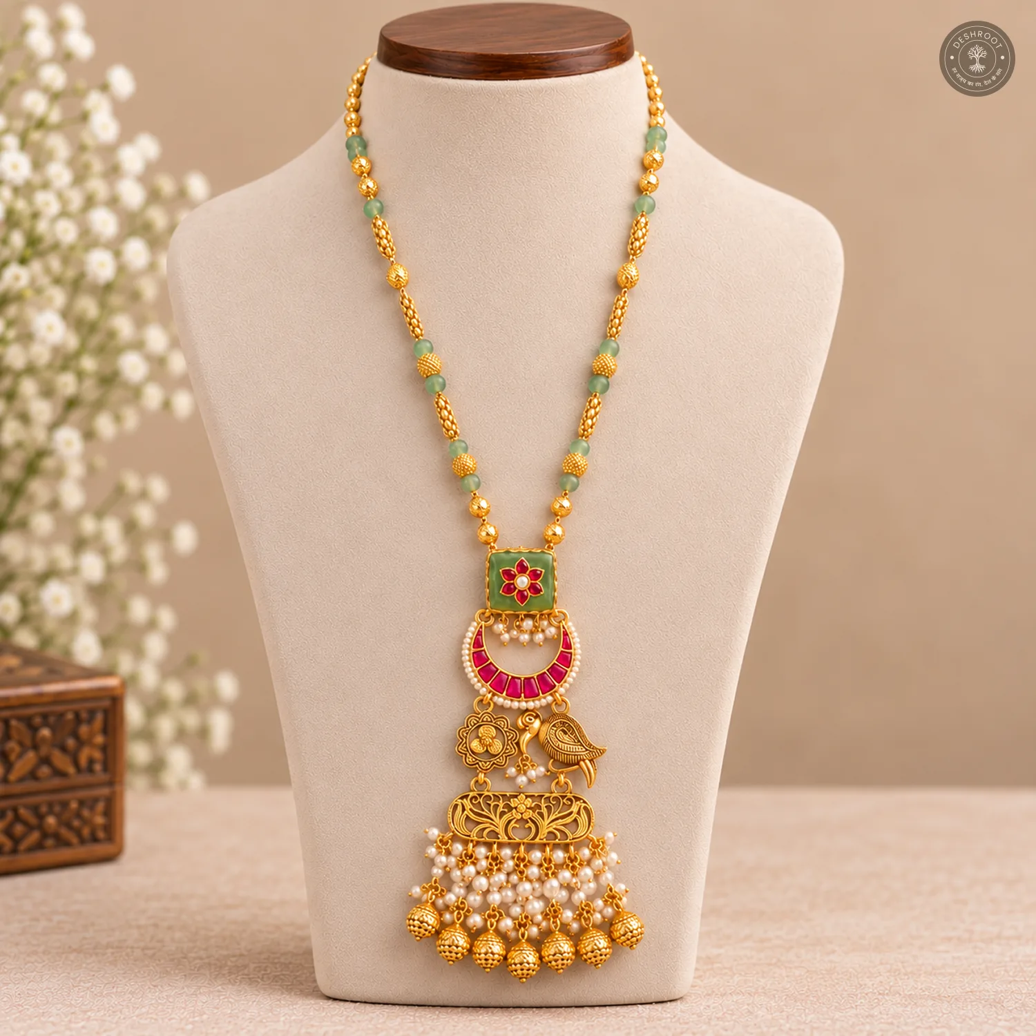 Kundan Bird Motif Layered Pendant Necklace Set