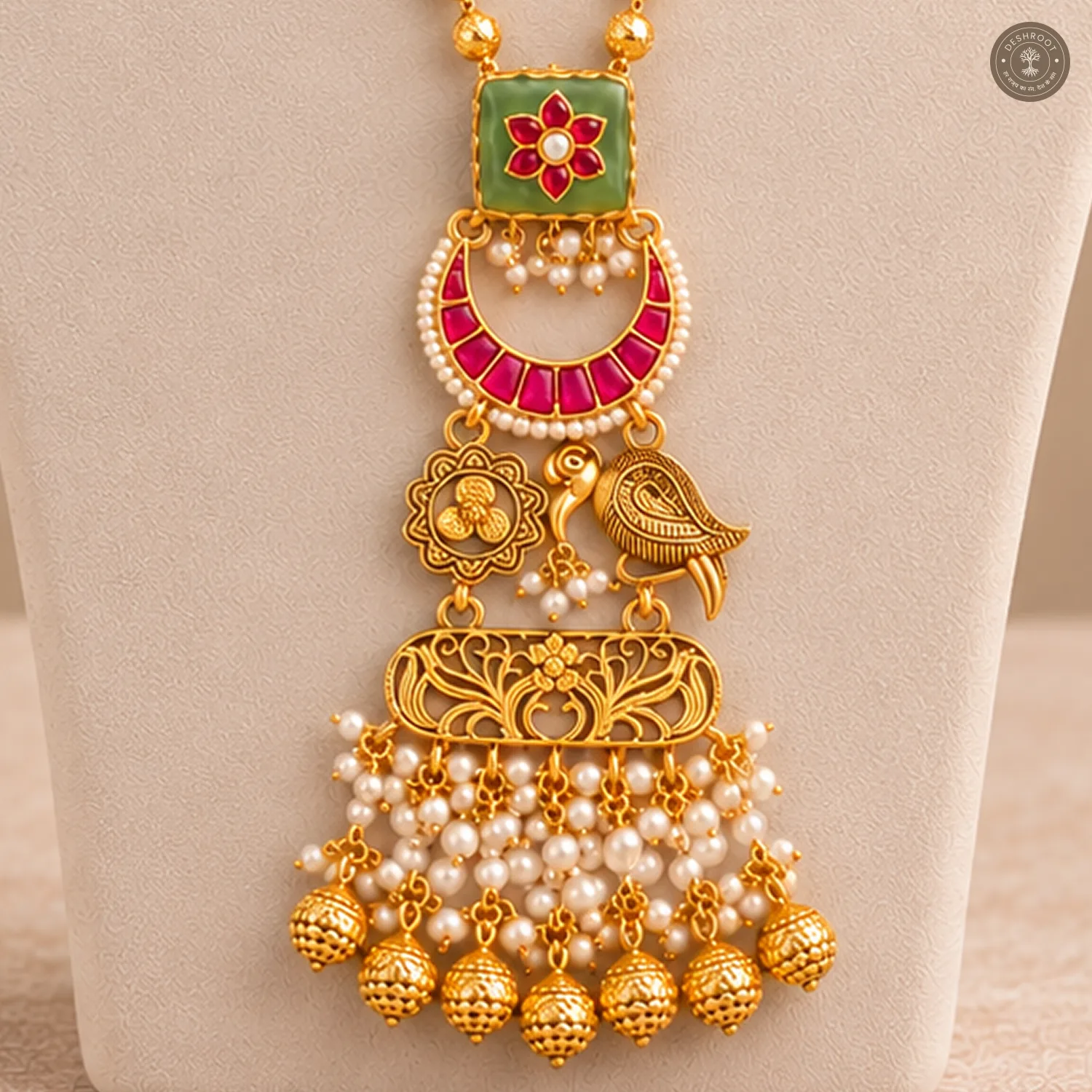Kundan Bird Motif Layered Pendant Necklace Set