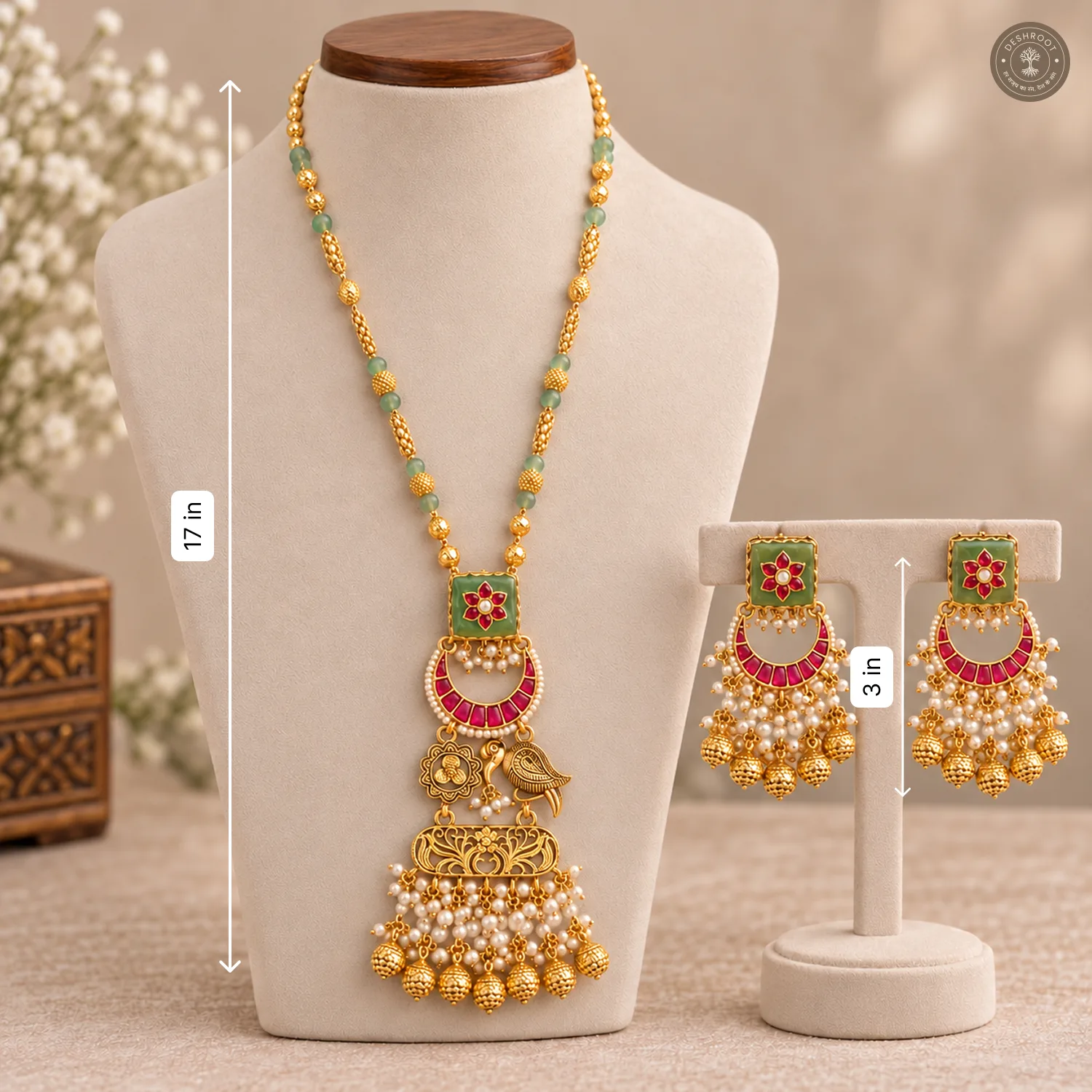 Kundan Bird Motif Layered Pendant Necklace Set