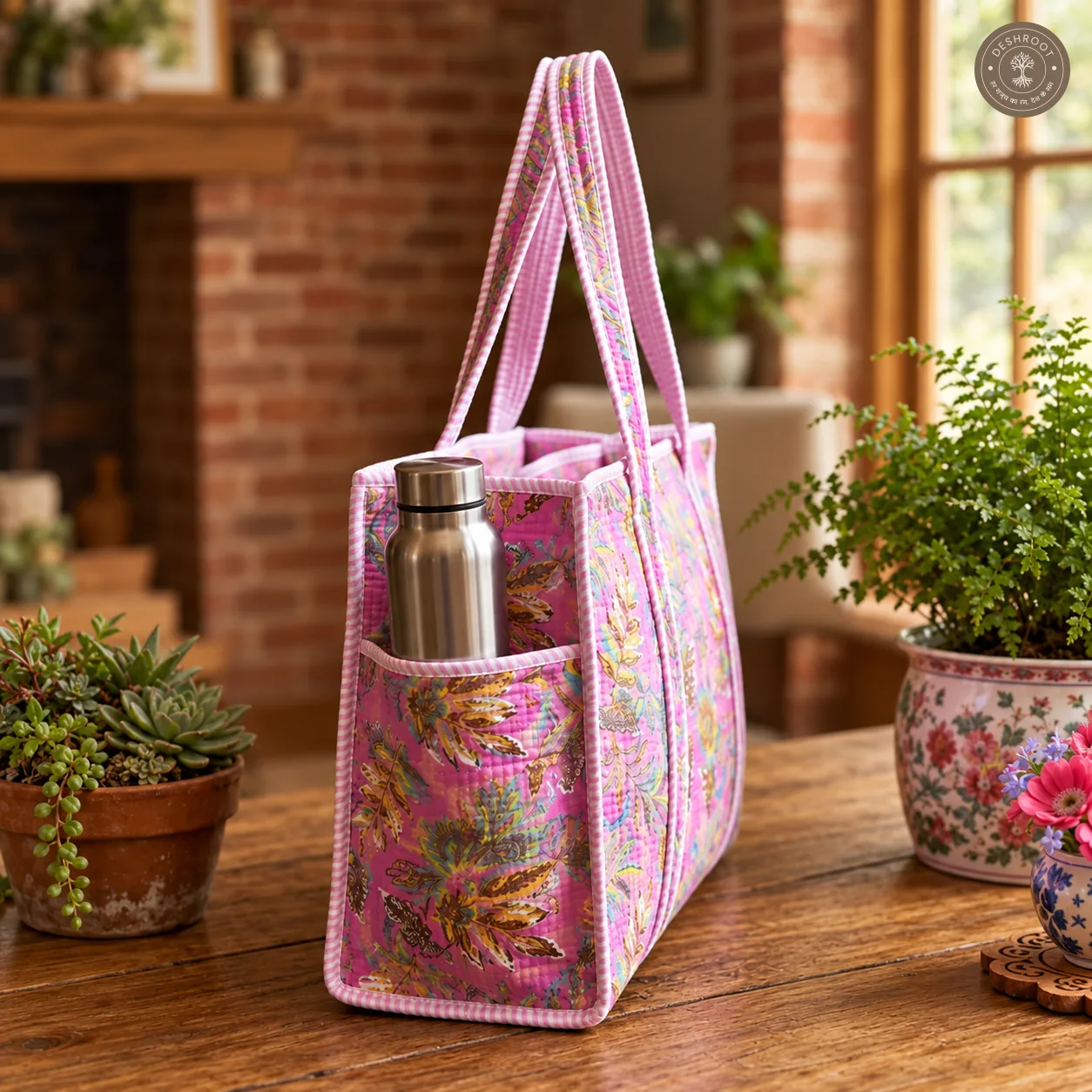 Pink Tropical Floral Printed Multipurpose Shoulder Bag for Women