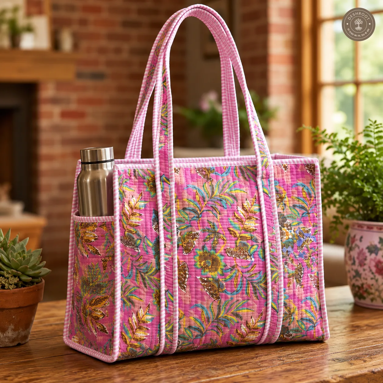 Pink Tropical Floral Printed Multipurpose Shoulder Bag for Women