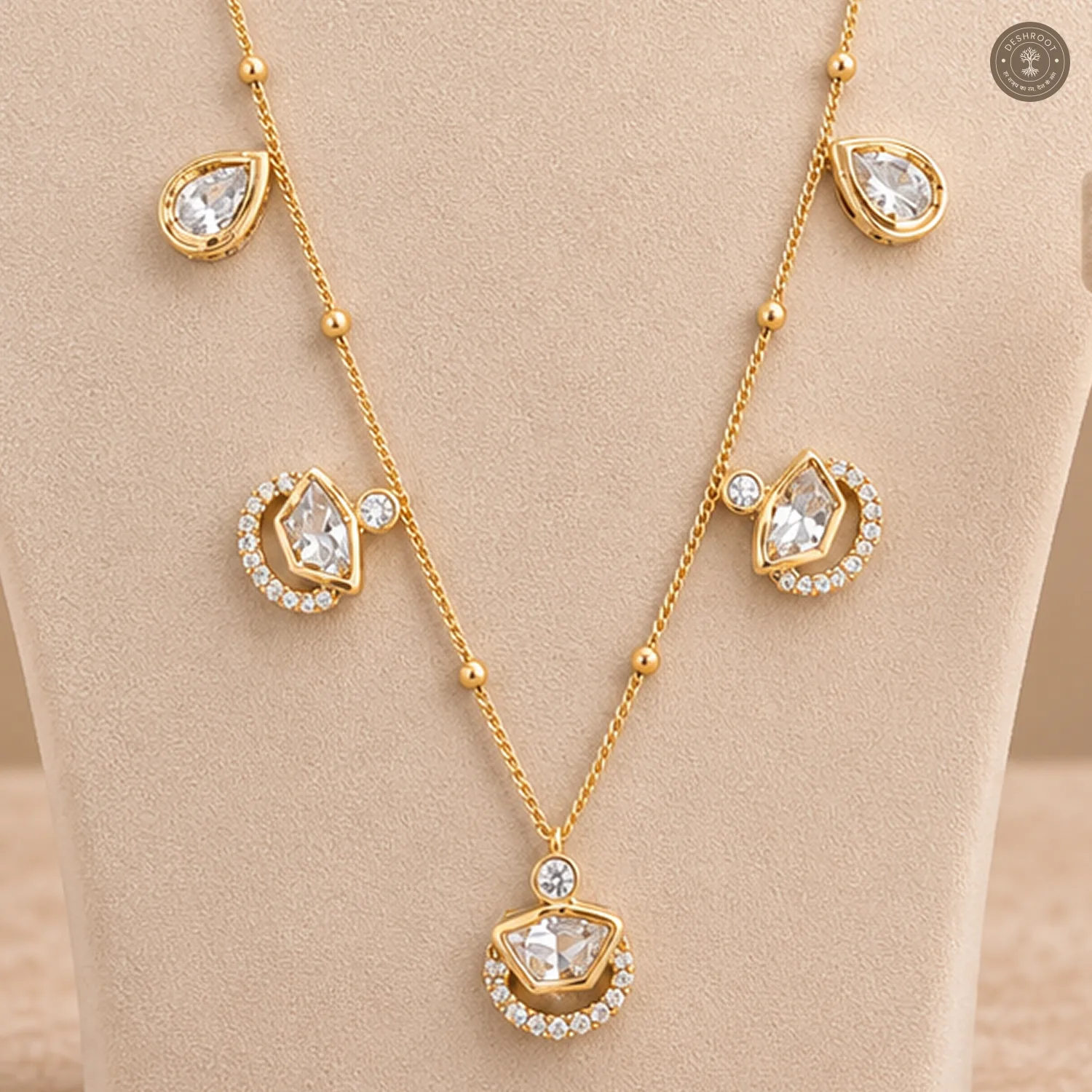 Teardrop and Geometric Charm Chain Necklace Set