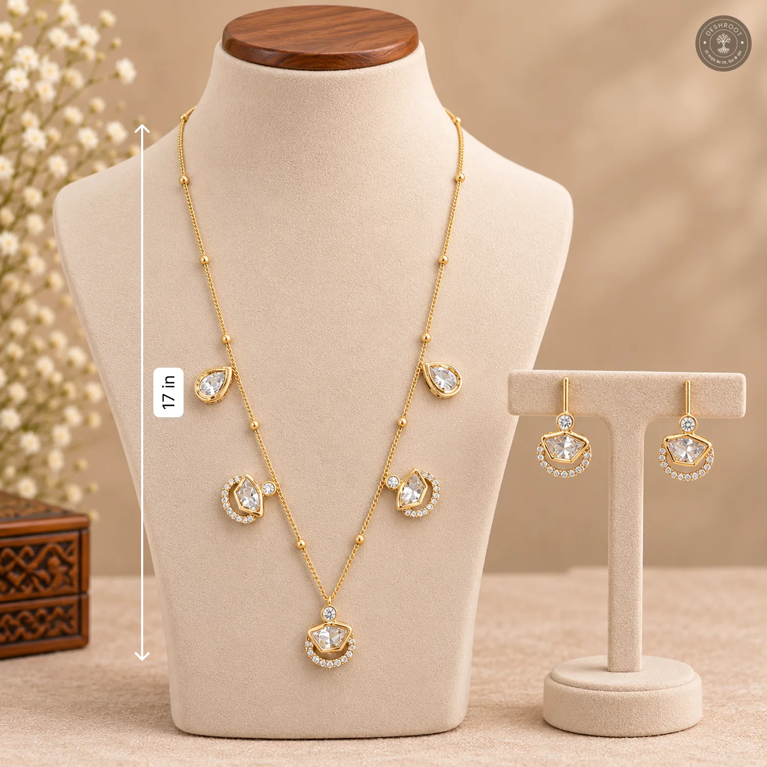 Teardrop and Geometric Charm Chain Necklace Set