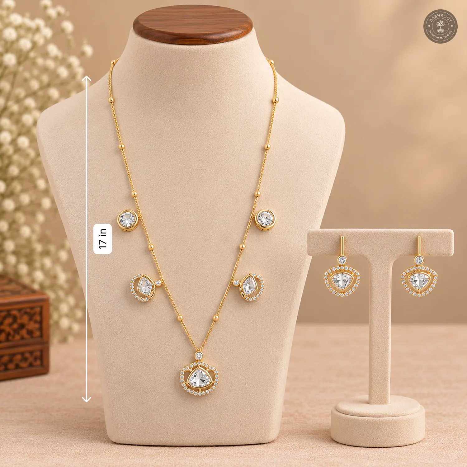 Round and Triangular Cut Charm Chain Necklace Set