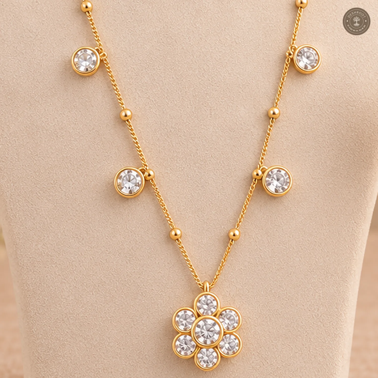 Flower Pendant Round Charm Chain Necklace Set