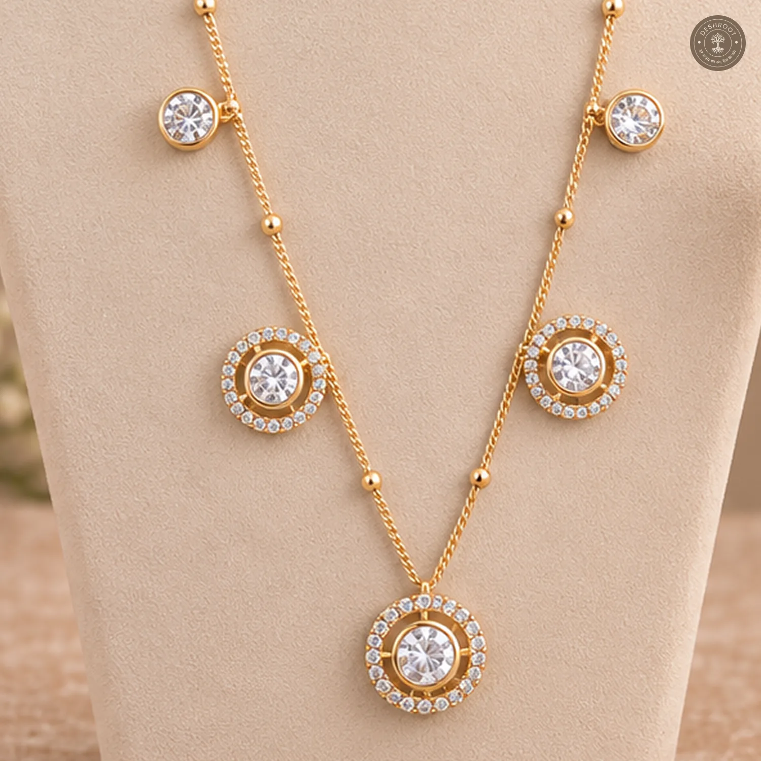 Round Halo Charm Chain Necklace Set