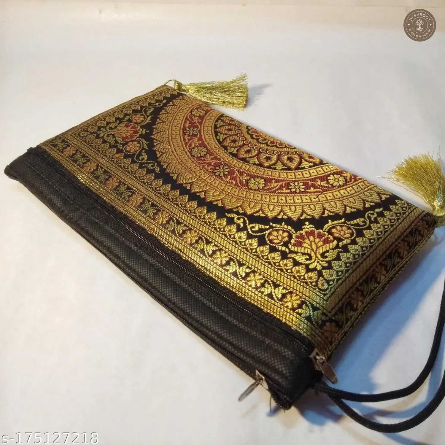 Black Banarasi Silk Brocade Purse for Women