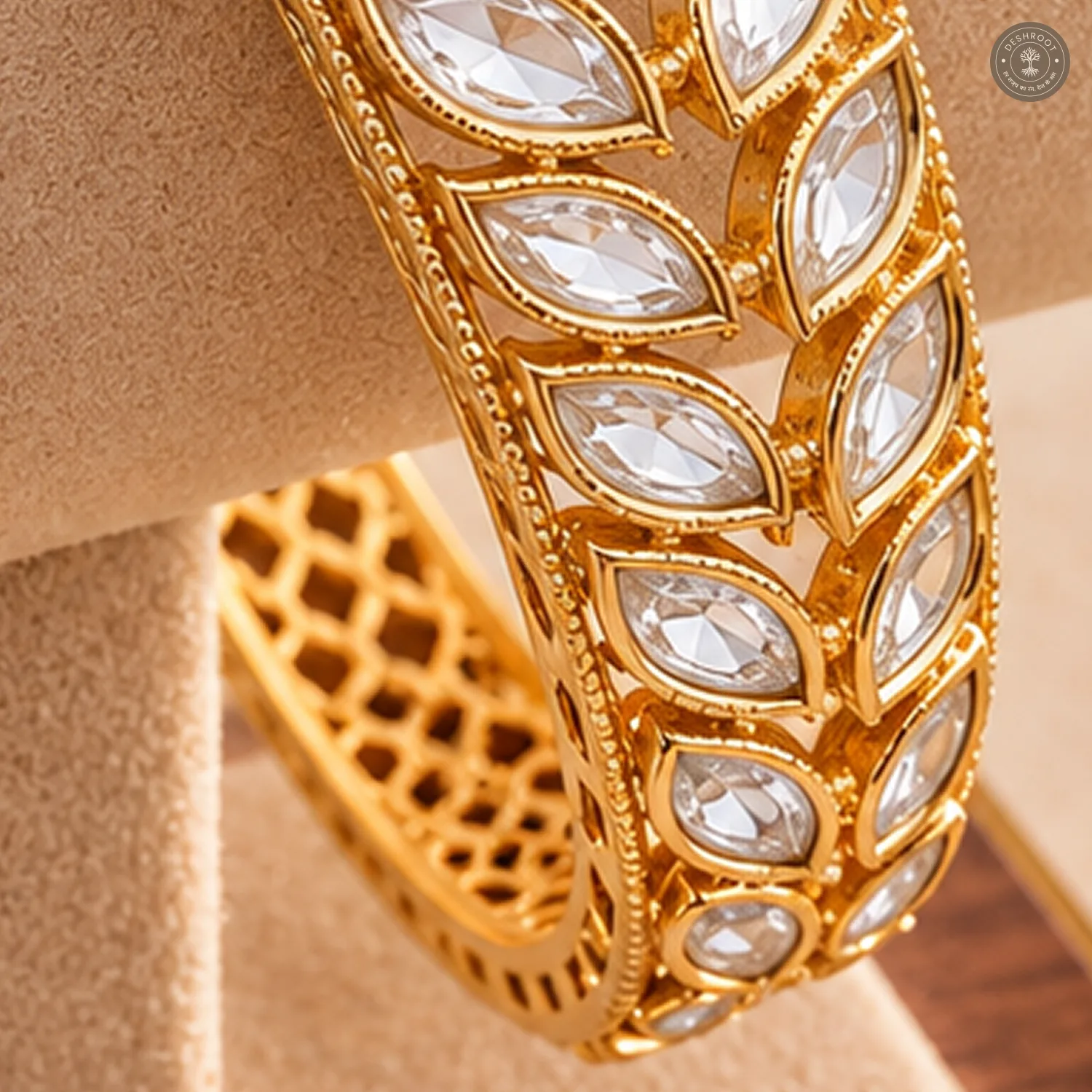 Pearl Halo Pear Stone Gold-Tone Kada Bracelet