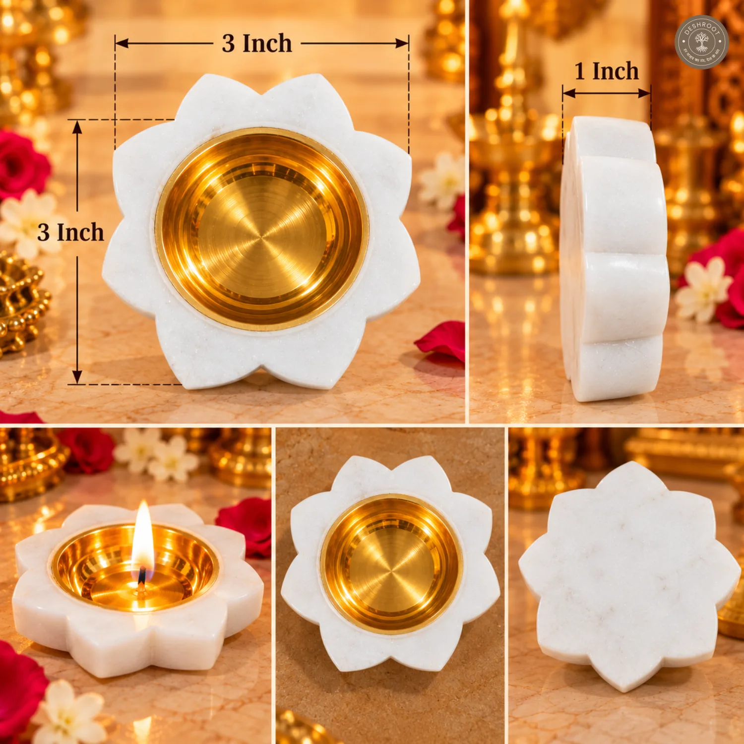 White Marble Lotus Diya