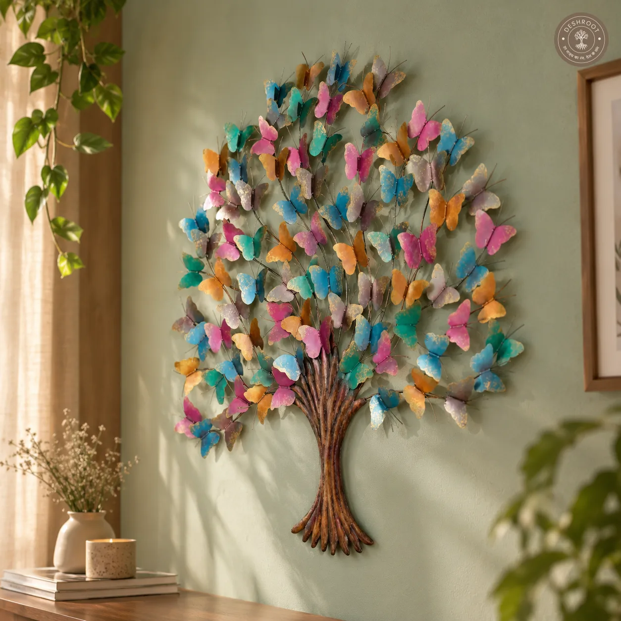 Multicolour Butterfly Metal Wall Art