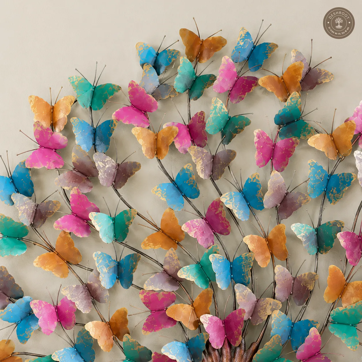 Multicolour Butterfly Metal Wall Art