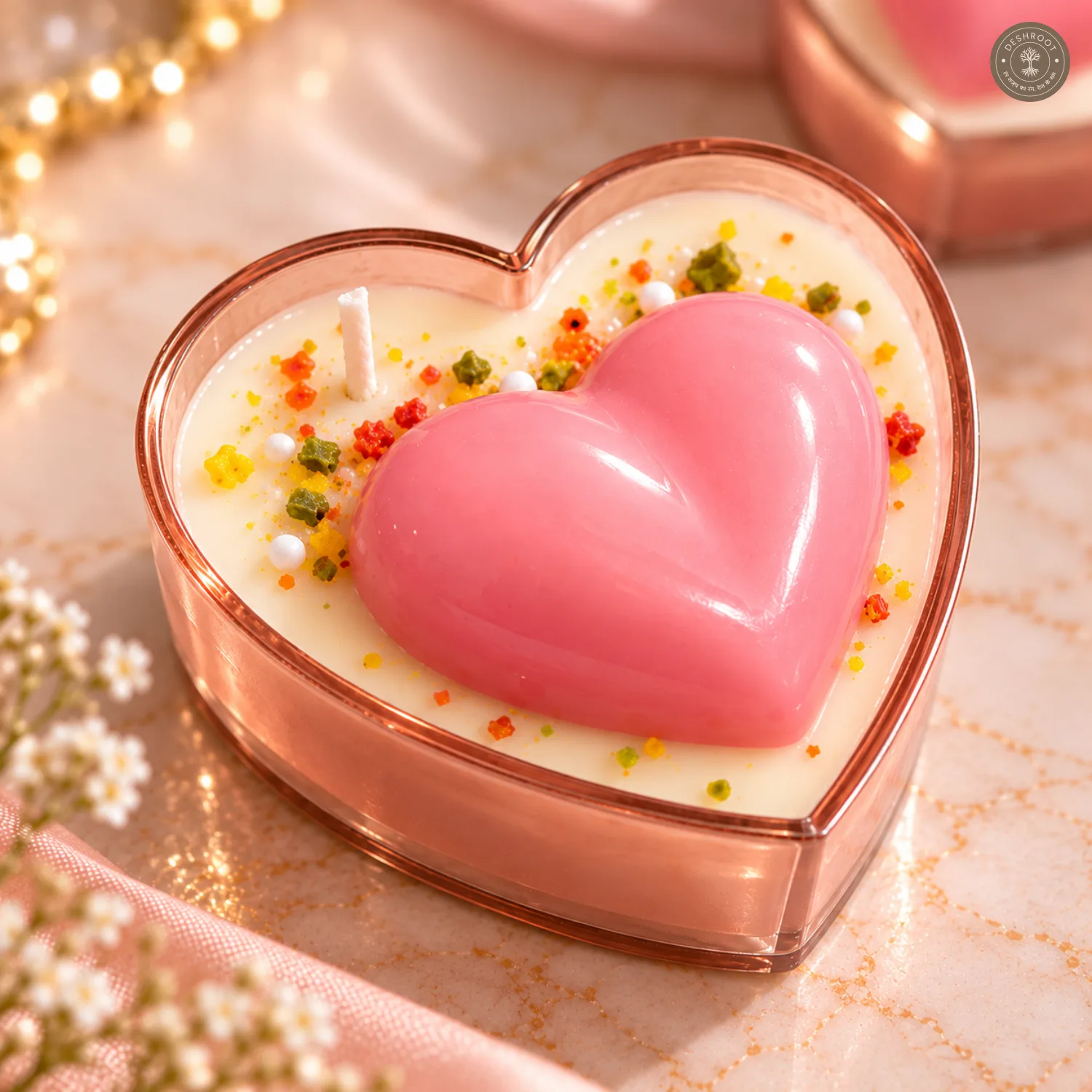 Set of 8 Pink Heart Scented Tealight Candles in Heart-Shaped Cups
