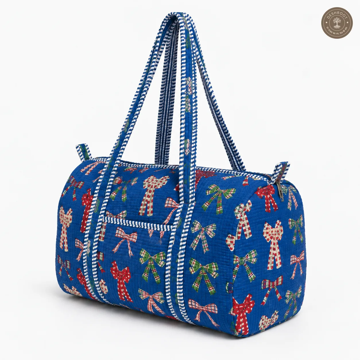 Handcrafted Quilted Blue Printed Duffel Bag