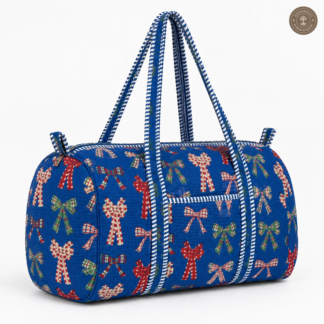 Handcrafted Quilted Blue Printed Duffel Bag