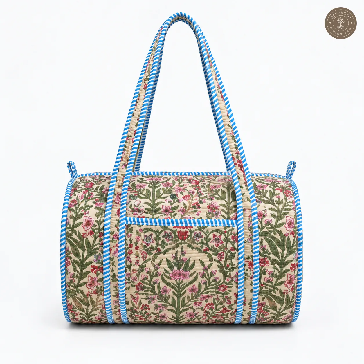 Handcrafted Quilted Floral Cotton Duffel Bag
