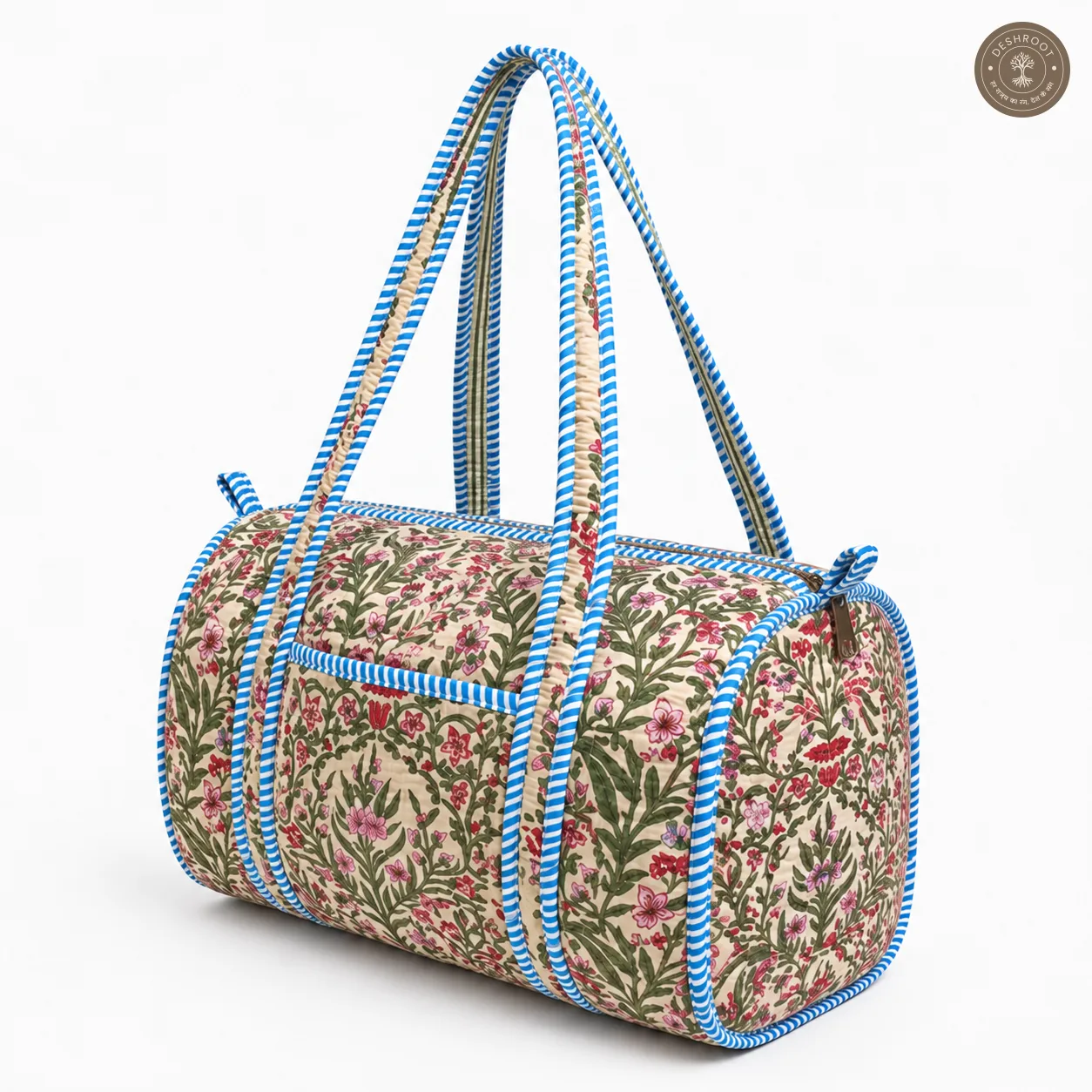 Handcrafted Quilted Floral Cotton Duffel Bag