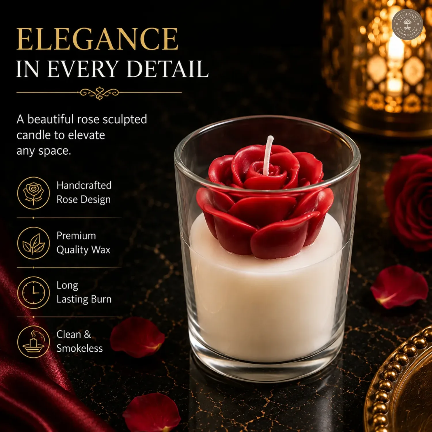 Handcrafted Red Rose Scented Candle in Glass Jar
