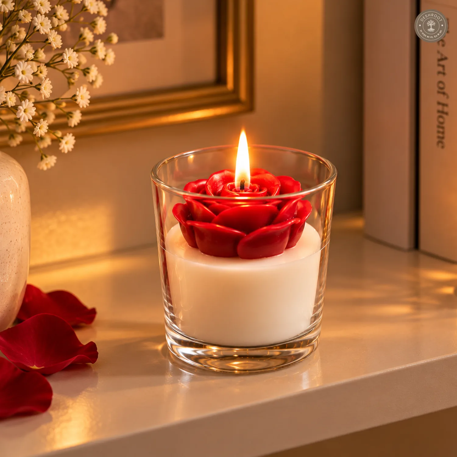 Handcrafted Red Rose Scented Candle in Glass Jar