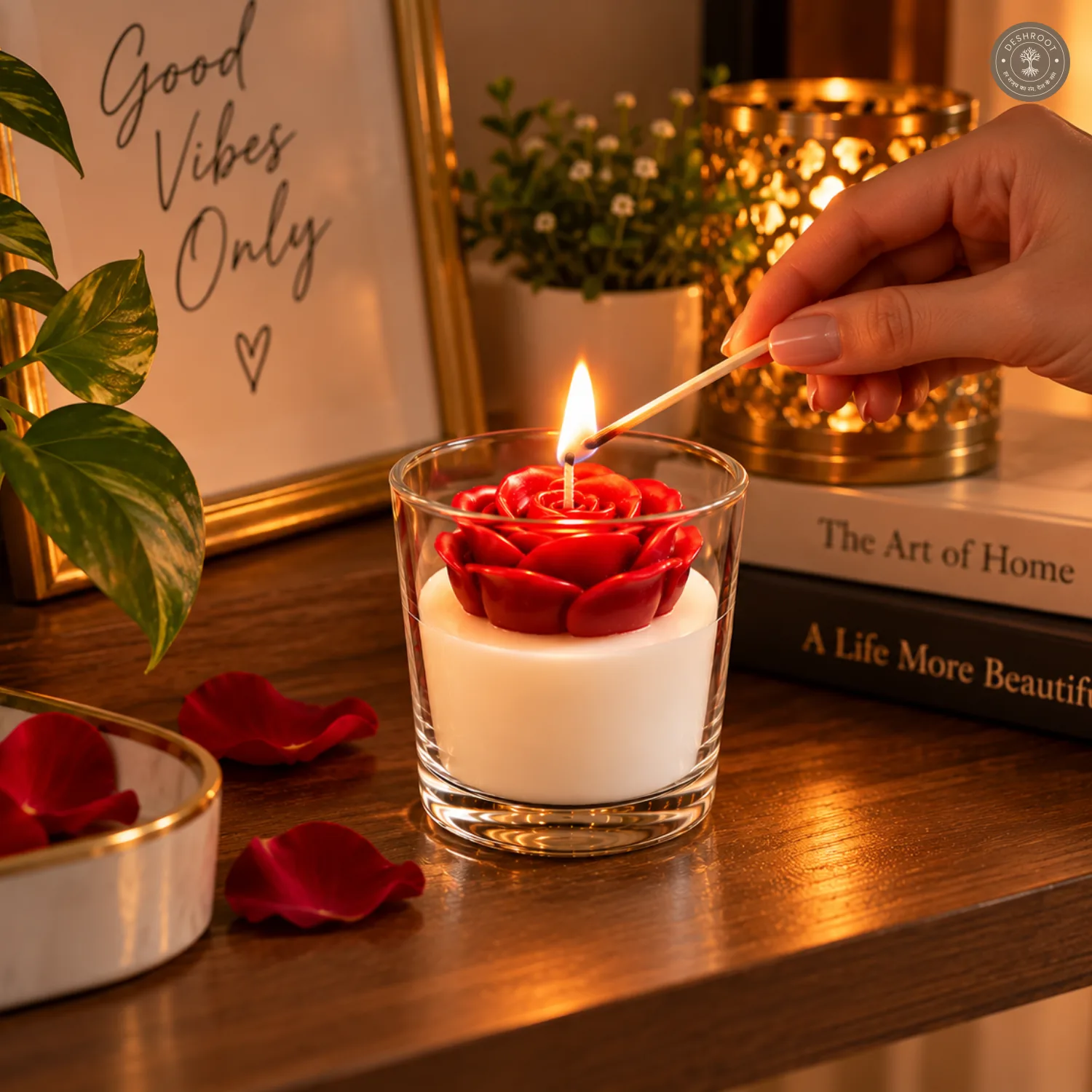 Handcrafted Red Rose Scented Candle in Glass Jar