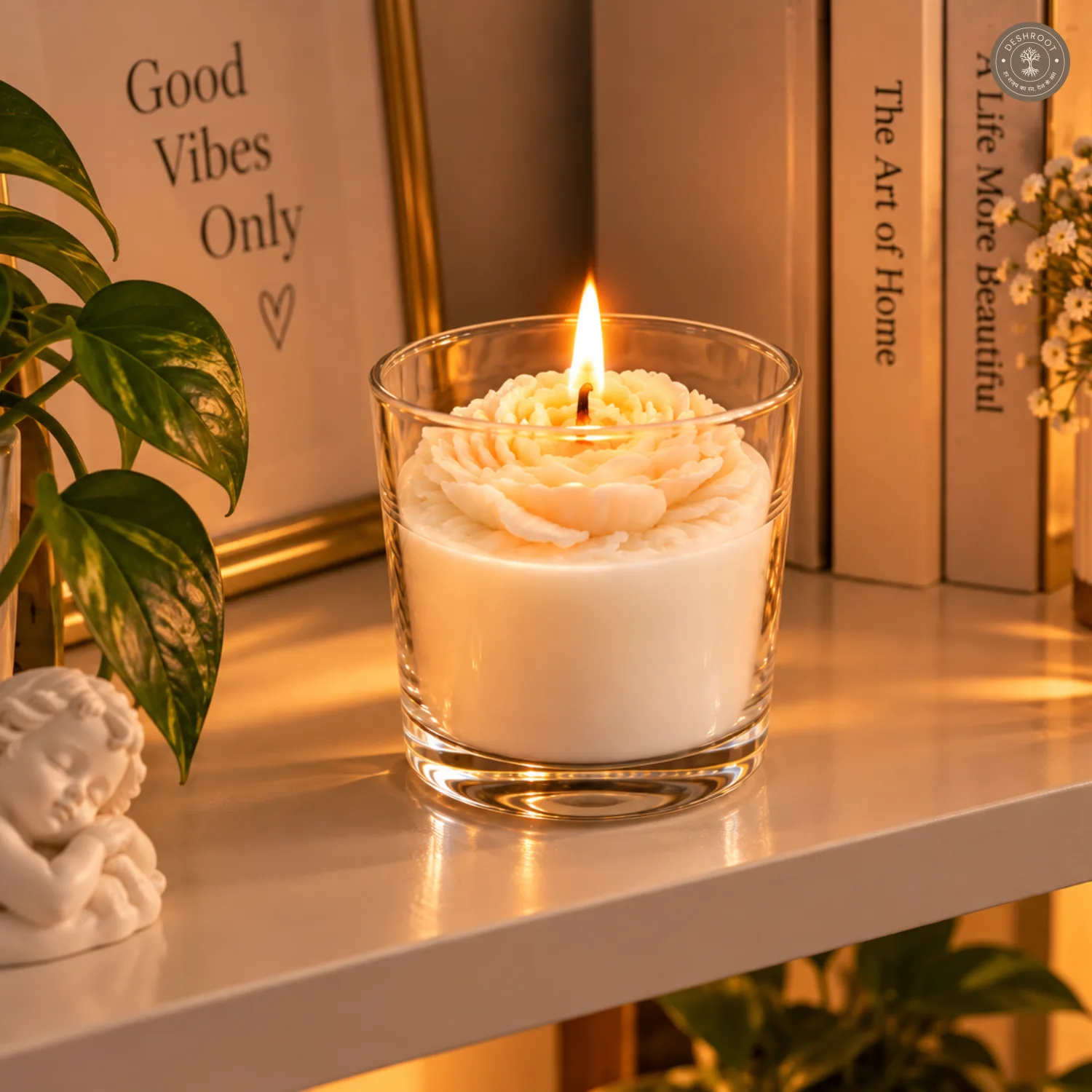 Jasmine Aura Flower Bloom Scented Candle – Soy Wax Blend in Glass Jar - 25 Hours Burn Time
