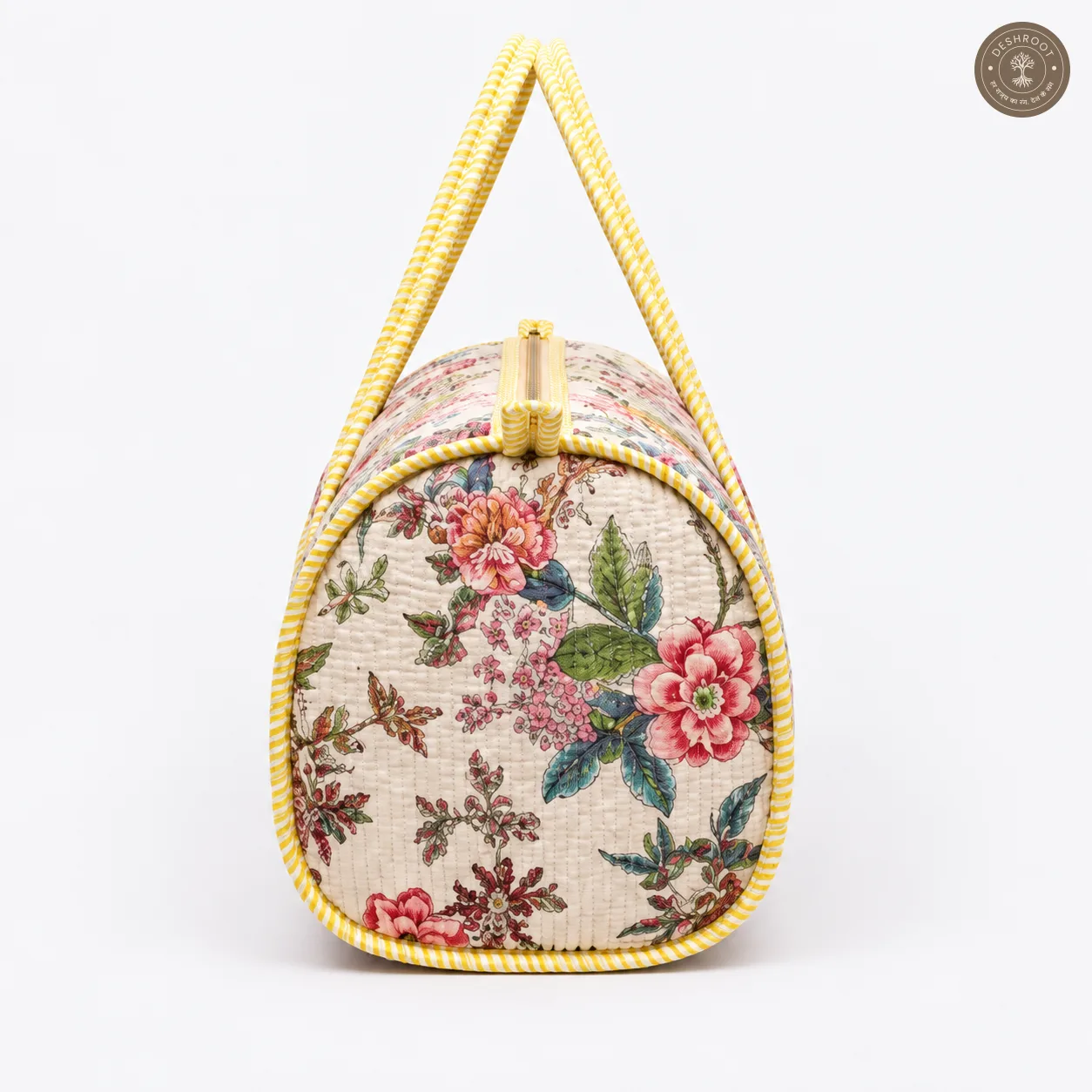 Handcrafted Quilted Vintage Floral & Bird Print Cotton Duffel Bag