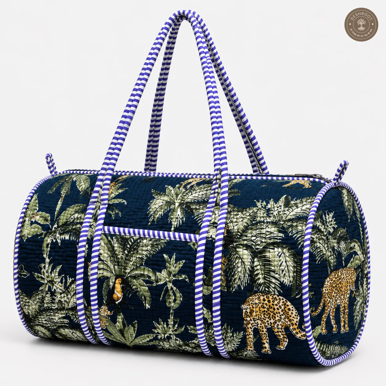 Handcrafted Quilted Jungle Safari Cotton Duffel Bag