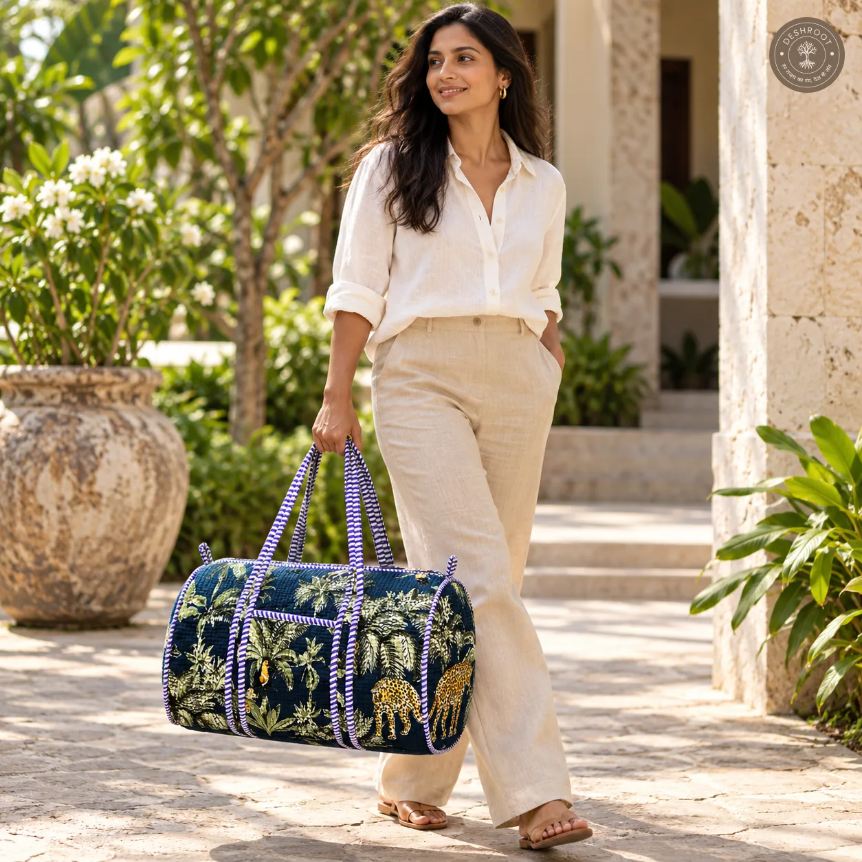 Handcrafted Quilted Jungle Safari Cotton Duffel Bag